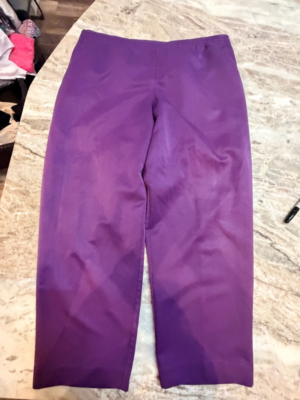 Alfred Dunner Purple Pull On Pants 16 Petite Elastic Waist Straight Leg Comfort